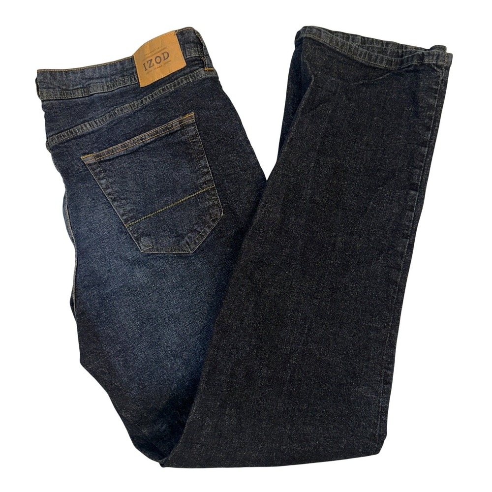 IZOD Mens Relaxed Fit Jeans Dark Wash Denim Blue 38x34 Classic 5-Pocket